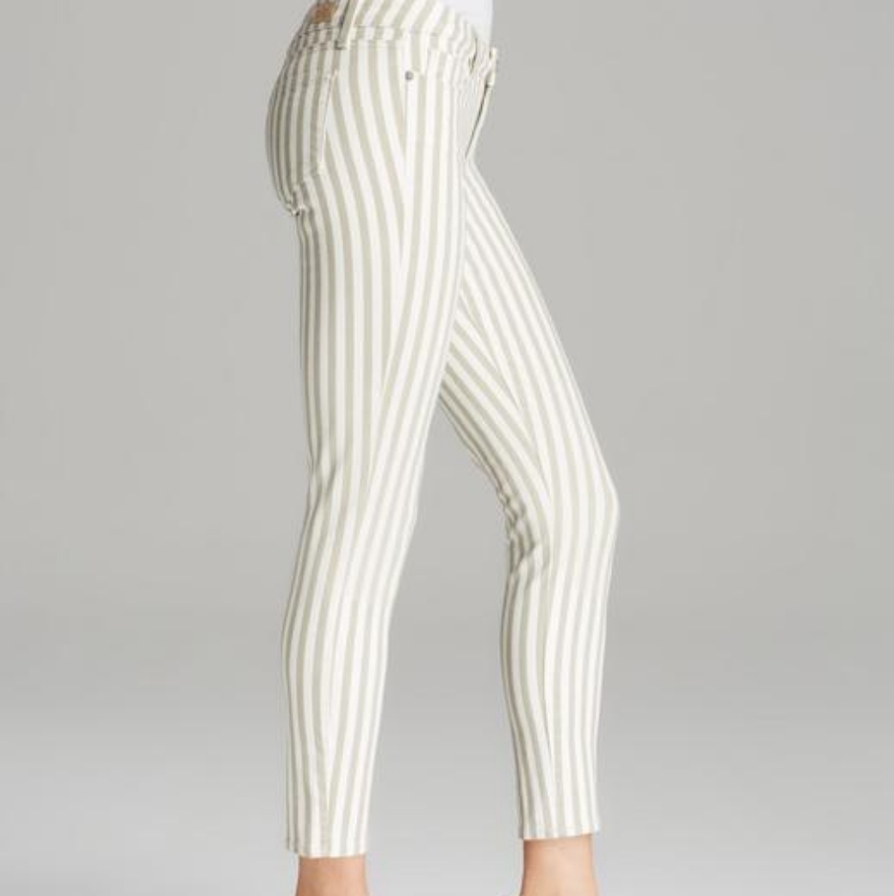 PAIGE striped ankle skinny jeans 27 neutral khaki and cream stripes slim